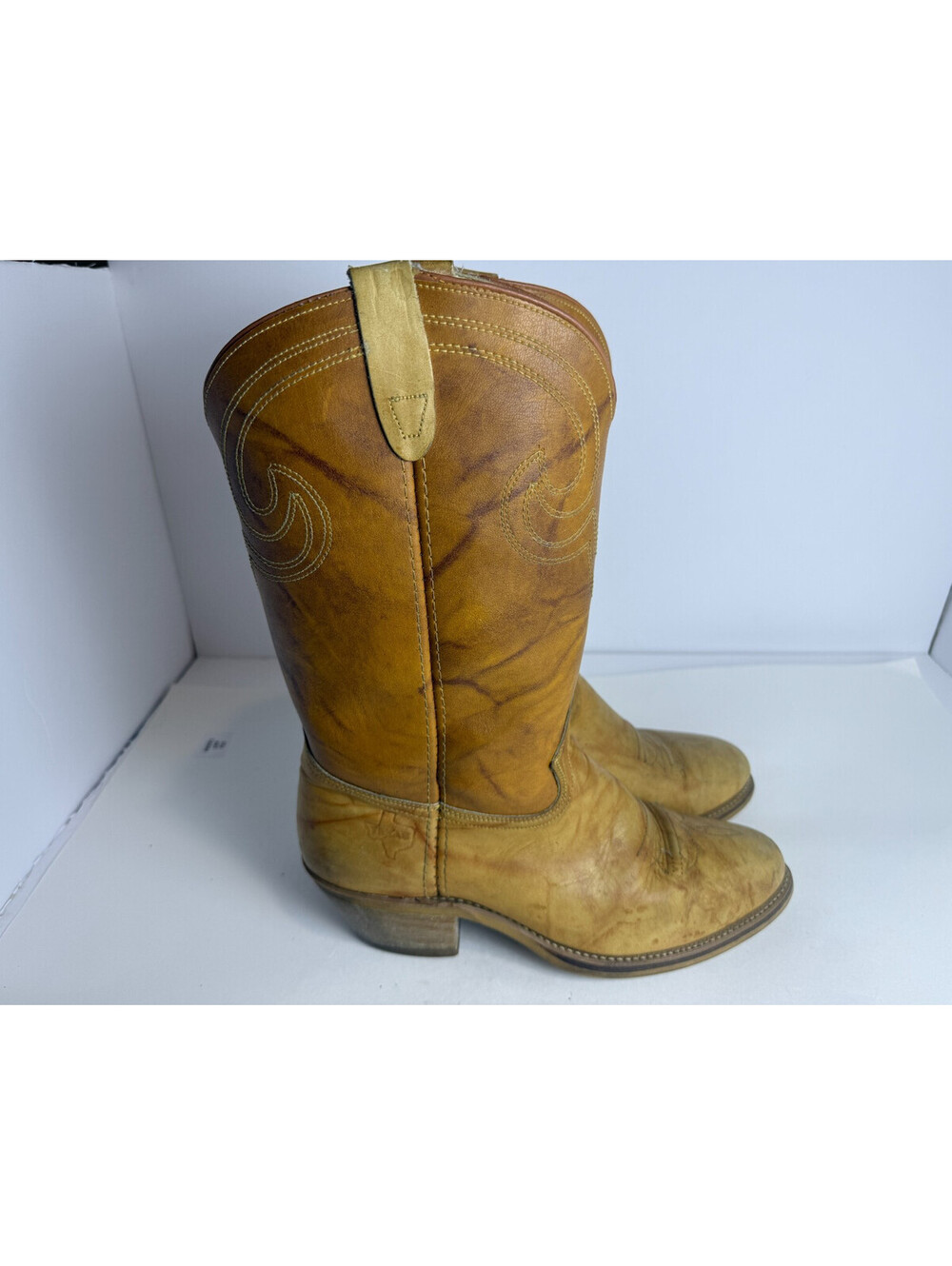 TEXAS Brand Marble Tan Leather Tall Cowboy Western Boots Size 10 EE Style 5404